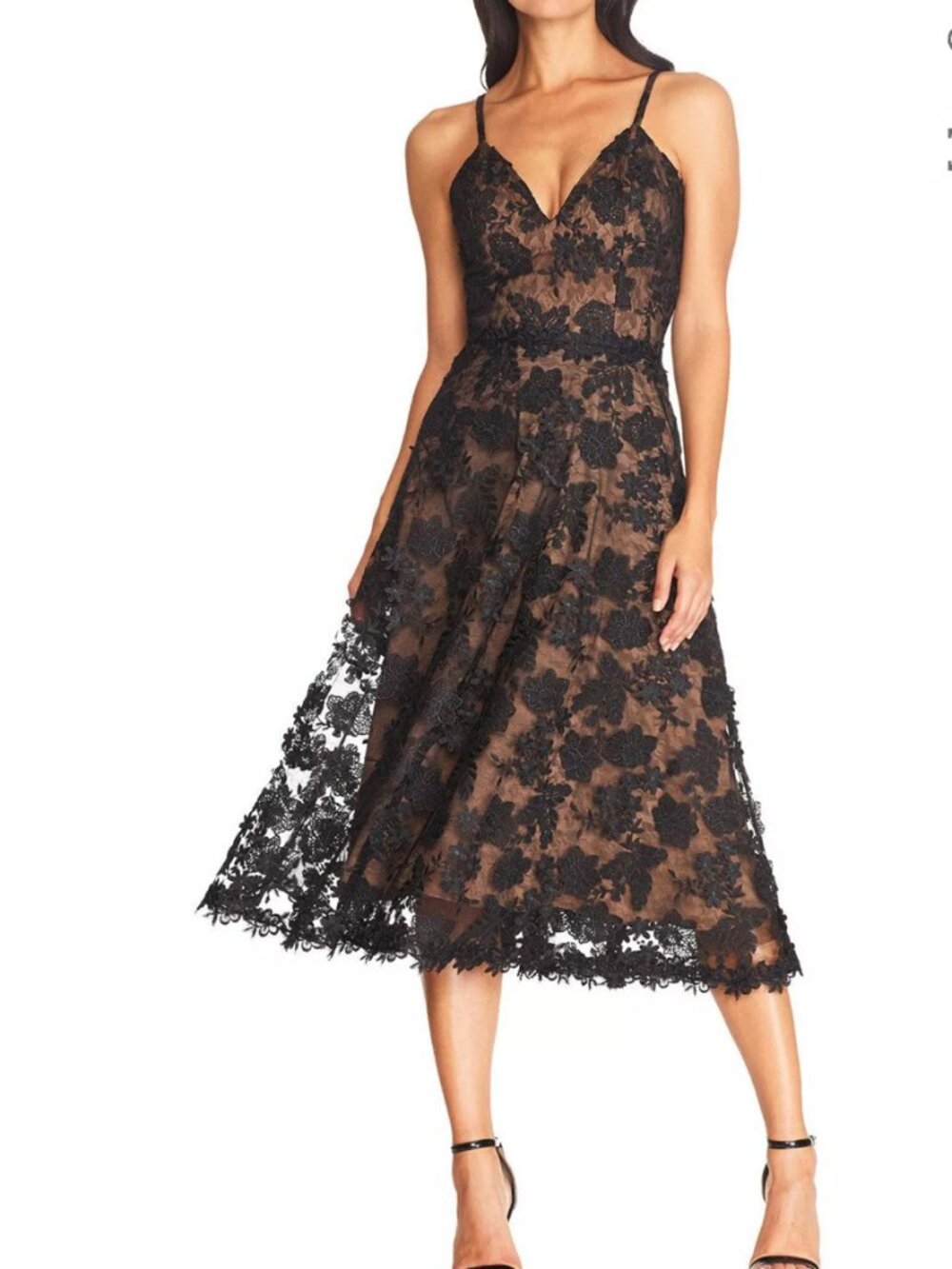 Dress the Population Tahani 3D Floral Lace V-Neck Midi Dress NWT